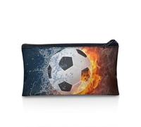 Wnbucioht Football Pencil Case for Kids Boys School Pen Bag Big Capacity Pencil Box Flame Soccer Print Pen Case Stationery Storage Box for School Teens Boys Pen Pouch