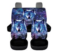 Wnbucioht Full Set Car Seat Covers Animal Wolf Print Auto Front Rear Seat Protective Set 4 Pcs Galaxy Blue Wolf Print Car Seat Cover Full Set for Men Women No-Slip Vehicle Bucket Seat Cushion Pads