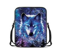 Wnbucioht Galaxy Blue Wolf Crossbody Purse for Women Travel Mini Shoulder Handbags Sling Satchel Animal Wolf Print Messenger Tote Bags Teens Boys Zipper Wallet Portable Phone Bag