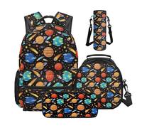 Wnbucioht Galaxy Space School Bag Set for Boys Teens Backpack Set 4 In 1 Travel Rucksack Primary Student Back to Schoolbags Set with Lunchbags Pen Case Water Bottle Holder Set for Children Teen Adult