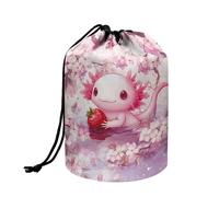 Wnbucioht Kawai Axolotl Drawstring Makeup Bags for Women Girls Travel Toiletries Bucket Bags Cute Axolotl Print Round Organizer Storage Pocket Multifunctional Travel Toiletries Cases Organizer