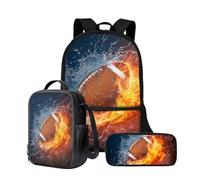 Wnbucioht Kids School Bags Set Flame Rugby Print Bookbag Little Boys School Backpack and Lunchbox Pencil Pouch 3 in 1 Children Back to School Daypack Kindergarten Elementary Backpack Travel Rucksack
