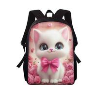 Wnbucioht Pink Rose Cat Backpack for School Kids Girls School Bag Personalized School Backpack Little Kids Girls Bookbag 15 Inch Animal Cat Schoolbags for Preschool Kindergarten