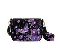 Wnbucioht Purple Butterfly Crossbody Purse for Women Leather Shoulder Handbag Small Wallet Cute Butterflies Print Messenger Hand Bag Mini Purse Leather Crossbody Bag for Ladies Girls