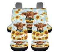 Wnbucioht Sunflower Cow Print Car Seat Cover Set for Front And Rear Funny Auto Seat Protective Full Set 4 Pcs Cute Highland Cow Print Automotive Seat Cushion Pads Bench Seat Cover,Universal fit