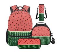 Wnbucioht Watermelon Print School Backpack and Lunchbox Set for Kids Girls Funny Schoolbags Set 4 In 1 Large Pencil Case Water Bottle Cover Bag Set Primary College Student Travel Rucksack