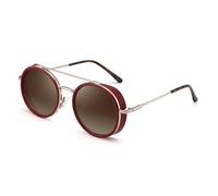 WNCKSQ Men Women Steampunk Round Sunglasses Vintage Metal Frame Double Bridge Sunglasses,Burgundy Brown,1