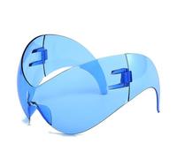 WNCKSQ Oversized Punk Sports Sunglasses Women Men Steampunk One Piece Sun Glasses Rimless Cat Eye Shades UV400,C7 Blue,1