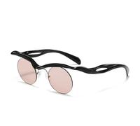 WNCKSQ Punk Round Rimless Sunglasses Women Men Vintage Small Frame Sun Glasses With UV400 For Ladies Stylish Eyewear,C3BlackBrown