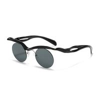 WNCKSQ Punk Round Rimless Sunglasses Women Men Vintage Small Frame Sun Glasses With UV400 For Ladies Stylish Eyewear,C1BlackGray