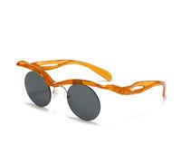WNCKSQ Punk Round Rimless Sunglasses Women Men Vintage Small Frame Sun Glasses With UV400 For Ladies Stylish Eyewear,C6BrownBlackGray