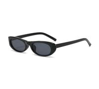 WNCKSQ Retro Small Narrow 90s Oval Sunglasses for Women Vintage Trendy Cat Eye Glasses Shades(C1 Black)
