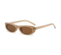 WNCKSQ Retro Small Narrow 90s Oval Sunglasses for Women Vintage Trendy Cat Eye Glasses Shades(C7 Brown)