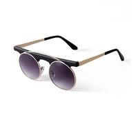 WNCKSQ Retro Small Round Frame Women Sunglasses Fashion Funny Hip Hop Brown Mirror One Piece Metal Ladies Glasses(C1 black)