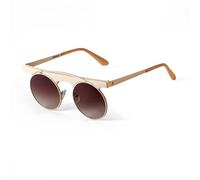 WNCKSQ Retro Small Round Frame Women Sunglasses Fashion Funny Hip Hop Brown Mirror One Piece Metal Ladies Glasses(C25 beige)