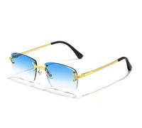 WNCKSQ Rimless Gradient Sunglasses Men Women Eyewear Metal Punk Small Rectangle Sun Glasses For Man UV400,C04 Gold Ocean Blue,1