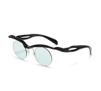WNCKSQ Rimless Round Sunglasses Men Fashion Shield Punk Shades Lightweight Design Trendy Eyewear For Women And Ladies,C2BlackGreen