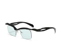 WNCKSQ Semi-Rimless Rectangle Sunglasses Women Men Vintage Small Frame Punk Eyewear Shades For Male Trendy Sunglass,C2BlackGreen