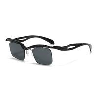 WNCKSQ Semi-Rimless Rectangle Sunglasses Women Men Vintage Small Frame Punk Eyewear Shades For Male Trendy Sunglass,C1BlackGray