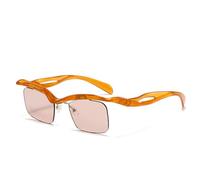 WNCKSQ Semi-Rimless Rectangle Sunglasses Women Men Vintage Small Frame Punk Eyewear Shades For Male Trendy Sunglass,C7Brown