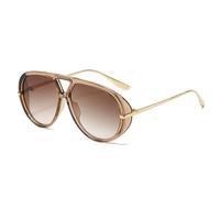 WNCKSQ Trendy Oversized Round Sunglasses Men Women Double Beam Metal Shades Fashion Protection Eyewear,C7ChampagneBrown