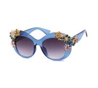 WNCKSQ Vintage Oversized Flower Diamond Women Sunglasses80s Retro Cat Eye Shades Round Sun Glasses Female(C2 blue)