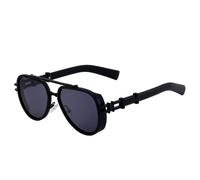 WNCKSQ Vintage Punk Oval Sunglasses Women Men Trendy Steampunk Double Beam Sun Glasses For Male Retro Eyewear,C1MatteBlackGray
