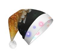 WNCLKF Blooming Yellow Flower print Adult plush luminous Christmas hat Christmas LED lights, skullcap, knitted hat