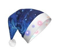 WNCLKF Blue Universe Space Galaxy print Adult plush luminous Christmas hat Christmas LED lights, skullcap, knitted hat