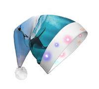 WNCLKF Happy Penguin in the water print Adult plush luminous Christmas hat Christmas LED lights, skullcap, knitted hat