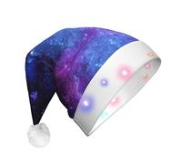 WNCLKF Universe Galaxy Star Space print Adult plush luminous Christmas hat Christmas LED lights, skullcap, knitted hat