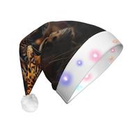 WNCLKF Wild Leopard Animal print Adult plush luminous Christmas hat Christmas LED lights, skullcap, knitted hat