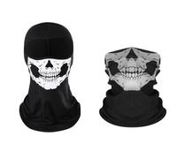 Wnddle 2 Pieces Skull Balaclava Ghost Mask, Motorcycle Balaclavas for Men, Full Face Ghosts Men's Balaclavas, for Bike Motorcycle Skateboard Ski Cosplay Costume, Black