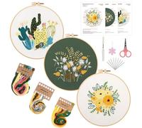 Wnddle 3 Pack Embroidery Kit for Beginners, Beginner Embroidery Kits for Adults DIY Starter Kit, Complete DIY Kit with Hoop, Color Threads, Tools, Easy Instructions, Hand Craft Lover Gift