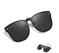 Wnddle Clip On Sunglasses Over Prescription Glasses Sunglasses Clip On Polarized Clip Women Myopia Glasses Outdoor Driving Fishing for Men Women, black