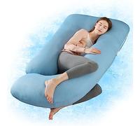 Wndy's Dream Pregnancy Pillow with Cooling Cover, Side J Type Full-Body Pillow for Back, Legs and Belly Support, Comfortable Slumber for Pregnant Women(Blue)…
