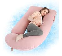 Wndy's Dream Pregnancy Pillow with Cooling Cover, Side J Type Full-Body Pillow for Back, Legs and Belly Support, Comfortable Cooling Cover for Pregnant Women (Pink)