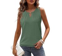 WNEEDU Ladies Tops Summer Eyelet Embroidery Vest Tops Women UK V Neck Sleeveless Tank Top Women Keyhole Blouse Shirts Dark Green 2XL