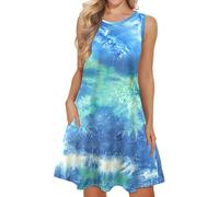WNEEDU Summer Dresses for Women Holiday Beach Cover Up Loose Swing Tank Dress with Pockets