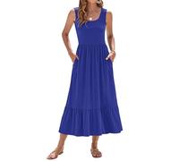 WNEEDU Summer Dresses Women UK Sleeveless Maxi Dresses Women U Neck Ladies Long Beach Dress Empire Waist Sundresses with Pockets Royal Blue M