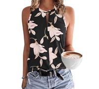 WNEEDU Womens Sexy Sleeveless Tank Tops Summer Elegant V Neck Vest Top Ladies Loost Fit Trendy Shirts Blouse Morning Glory L