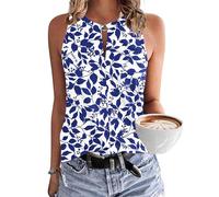 WNEEDU Womens Sexy Sleeveless Tank Tops Summer Elegant V Neck Vest Top Ladies Loost Fit Trendy Shirts Blouse Morning Glory L