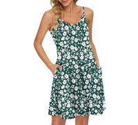 WNEEDU Womens Summer Dresses Spaghetti Strap Beach Cover up with Pockets Green Daisy XL