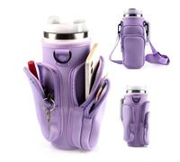 WNGERGOU Stanley Water Bottle Carrier Bag with Phone Pocket and Adjustable Shoulder Strap, 3 Compartments, Purple