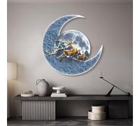 WNGJZZYC 3D Wall Art Painting, Moon Wall Art with LED Light, Feng Shui Art, for Home Living Room Bedroom Kitchen Decoration Wall(Blue,60cm/24in)