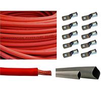 WNI 1/0 AWG 1/0 Gauge 20 Feet Red Battery Welding Pure Copper Ultra Flexible Cable + 5pcs of 5/16" & 5pcs 3/8" Copper Cable Lug Terminal Connectors + 3 Feet Heat Shrink Tubing