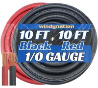 WNI 1/0 Gauge 10 Feet Black 10 Feet Red 1/0 AWG Ultra Flexible Welding Battery Copper Cable Wire - Made In The USA - Car, Inverter, RV, Solar