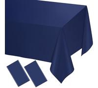 WNINK 2 Pack Navy Blue Tablecloths Dark Blue Rectangle Disposable Plastic Table Cloths 54" x 108" for Birthday, Retirement, Bridal Shower, Wedding, BBQ, Picnic Parties
