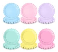 WNINK 72 Pcs Pastel Scalloped Plates 7 Inch Disposable Pastel Paper Plates Rainbow Party Decorations for Birthday Wedding Baby Shower Colorful Dessert Tableware