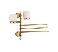 WNJJ Towel Rack Towel Rack Bath Hardware Brass Foldable Movable Rotatable Towel Bar/Rack with Toothbrush Cup, Bathroom Wall Mount Towel Holder 3-5 Bars Gold Towel Storage Holder Bathroo